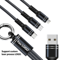 Kabel Charger USB Portabel Multifungsi 3 in 1 Universal 13cm, Mendukung Kustomisasi, untuk iPhone, Micro USB, dan Tipe C