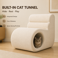 Fauteuil lounge moderne pour humains et animaux avec tunnel cachette pour chat, canapé en mousse sans armature pour salon et chambre