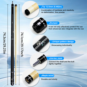 High-end Maple Wood Inlaid Pattern Pool Cue - 12.5mm Tip Uni-loc Joint Black Floral Pattern Billiard Stick - Product Image 3