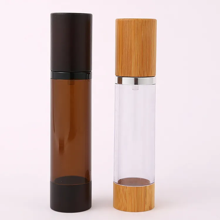 Senior PAK Custom 15ml 30ml 50ml 80ml 100ml 120ml Serum Rund zylinder Kosmetik Holz Bambus creme Airless Pump flasche