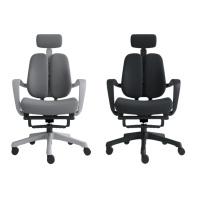 Chaise de bureau exécutive moderne à dossier haut en tissu noir, ergonomique, avec appui-tête réglable, accoudoirs fixes et dossier réglable en hauteur