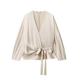 Colección de otoño para <span class=keywords><strong>mujer</strong></span>, camisa con lazo de doble botonadura de lino mezclado, estilo Vintage, modelo de poliéster sólido Suelto - Product Image 1