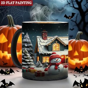 Tasse magique 11oz en céramique sensible à la chaleur, motif de Noël noir givré, peinture plate 2D - Product Image 6