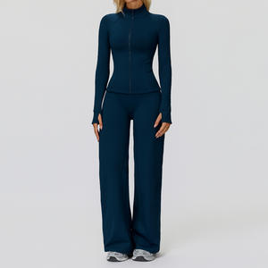 Completo Sportivo Invernale da Donna con Giacca Lunga Traspirante e Pantaloni a Gamba Larga per Yoga e Palestra - Product Image 2