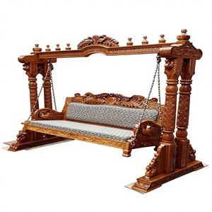 Balançoire en bois artisanale de style royal vintage pour patio, salon, balcon, mobilier traditionnel indien - Product Image 1