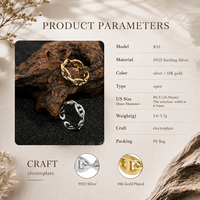 Anillo de Cadena Gruesa Vintage de Plata 925 Hecho a Mano con Diseño Original, Anillo Ajustable Chapado en Oro de 18K para Mujeres y Hombres, para Bodas