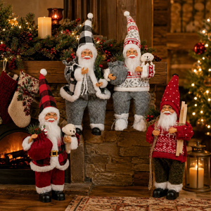 Muñeco de Santa Claus de tela tradicional con saco de regalo y rama de pino, decoración navideña para mesa, para exhibir en el hogar en la época festiva. - Product Image 2