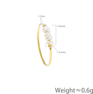 Bague fine en acier inoxydable pour femme, style <span class=keywords><strong>français</strong></span>, avec diamant naturel et perle d'eau douce, forme géométrique, finition électroplaquée, design de niche - Product Image 5