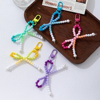 En gros, porte-clés, pendentif de sac et cordon de suspension pour téléphone en perles bleues et roses, polyvalent, en acrylique dégradé en forme de nœud