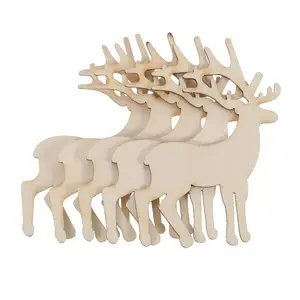 驯鹿镂空贴面切片拼布木圈工艺装饰圣诞树吊坠DIY圣诞树装饰