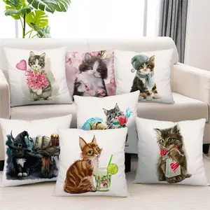 Amazon a buon mercato su ordine all'ingrosso del gatto stampato federa casa decorativa copertura del cuscino