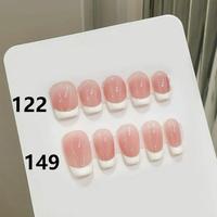 Design # 122 # 149 Nouveaux Ongles Press-on de Luxe, French Manucure Classique, Courts Forme Cercueil, Faits Main, Lot de 10 Ongles Acryliques Press-on pour Femmes