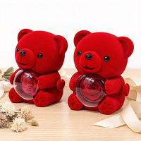 Boîte à bijoux en tissu floqué AYOYO, boîte à bijoux rotative avec ours en peluche et fleurs préservées, boîte cadeau pour la Saint-Valentin