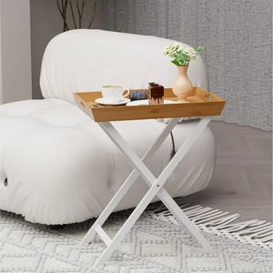 Bamboo X-frame TV Tray <b>Table</b> Natural White Rectangle <b>Foldable</b> Multipurpose Side <b>Table</b> for Living Room or Bedroom - Product Image 3
