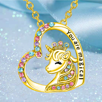 Colliers pendentifs licorne de Noël pour hommes, en alliage plaqué or avec chaîne en corde, pour cadeau de fête et décoration