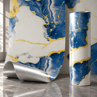 Papier peint adhésif effet marbre bleu, blanc et or 1,2x3m, feuilles IXPE 2,3mm pour murs de salon et murs TV