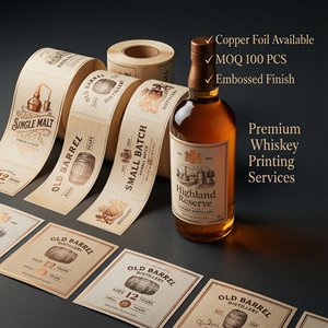 Etiqueta de Whisky de Papel Texturizado Personalizada, Etiqueta de Lujo con Estampado de Lámina de Cobre y <span class=keywords><strong>Logotipo</strong></span> en Relieve para Envasado de Botellas de Licores - Product Image 1