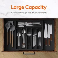 Organizador de cajones para cubiertos expandible y ajustable con 7 compartimentos, almacenamiento de cocina que ahorra espacio, color negro