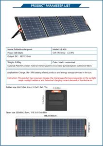 แผงโซลาร์เซลล์แบบพกพาชนิดโมโนคริสตัลไลน์ 100W 200W 400W สำหรับการตั้งแคมป์กลางแจ้ง - Product Image 3
