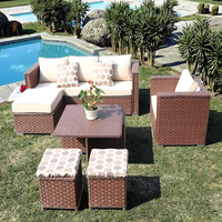 Ensemble de canapé d'angle 6 places en rotin PE marron moderne résistant aux UV, mobilier de salon extérieur, table basse, ottomanes, jardin, patio