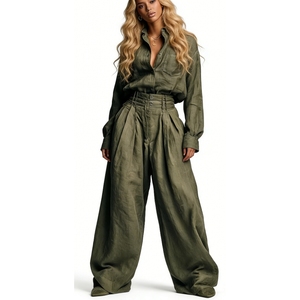 Completo da donna 2 pezzi: camicia oversize e <span class=keywords><strong>pantaloni</strong></span> a palloncino - Coordinato casual estivo Sehe Fashion - Product Image 2