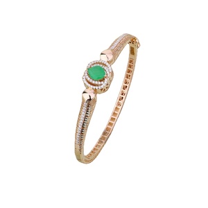 Elegant Gold Diamond <b>Bangle</b> <b>Bracelet</b> with Green Stone for Women Designer Luxury Gold Jewelry Stylish Party Wear <b>Bangle</b> - Product Image 1