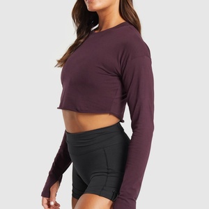Vente en gros OEM Conception personnalisée Haut de yoga à manches longues Fitness extensible Écologique de style classique Haut de yoga uni pour femmes - Product Image 2