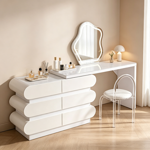 Ensemble de coiffeuse moderne avec miroir éclairé, armoire blanche et chaise en acrylique, table de maquillage pour chambre à coucher - Product Image 5