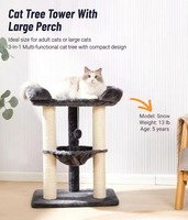 Arbre à chat de grande taille de 28 pouces, tour à griffes en sisal, perchoir doux, hamac, housse amovible - pour chats d'intérieur, grands chats, Maine Coons - bois beige