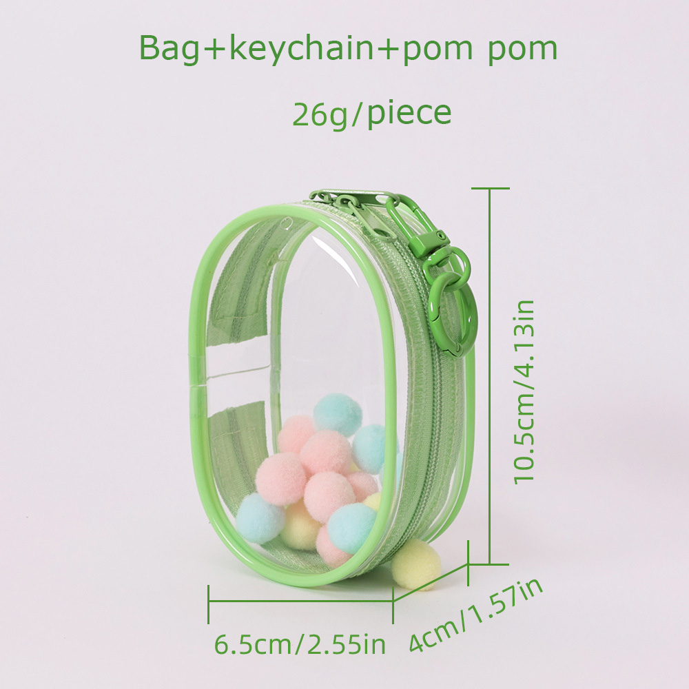 Sac vert/porte-clés/pom pom