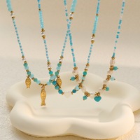 Collares con Colgante de Corazón de Pez con Cuentas Azules, Tema Oceánico, para un Estilo Veraniego en la Playa