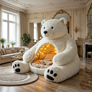 Canapé lounge fantaisie en forme d'ours, rembourré en peluche moelleuse, avec structure intérieure en fibre de verre et lumières LED chaudes, pour un espace de vie moderne à la maison - Product Image 4