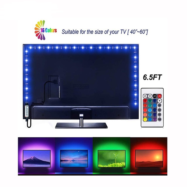 6.56ft for 40-60in TV Backlight Remote Control Color Changing USB TV Strip Lights