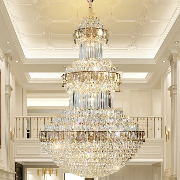 Grand lustre en cristal doré K9 personnalisé pour la décoration intérieure Lustre LED contemporain européen Luminaire suspendu