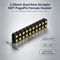 Connecteur PCB Denentech 3.00mm à double rangée, femelle, à contacts droits SMT PogoPin, H2.5 / H4.0, contact concave et plan