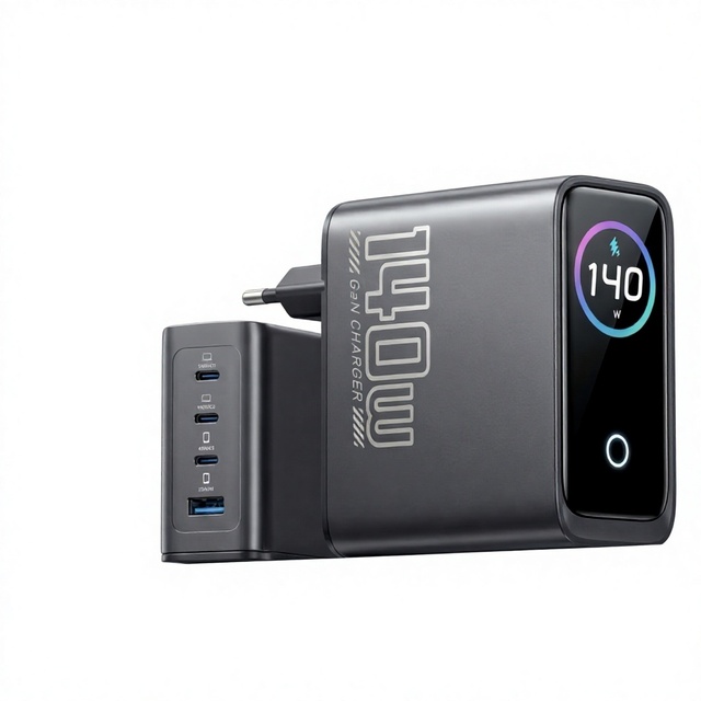 140W Intelligent AI Display GaN Charger for iPhone 17 Mobile Phones & Laptops-Multi-Port Fast Charging Plug