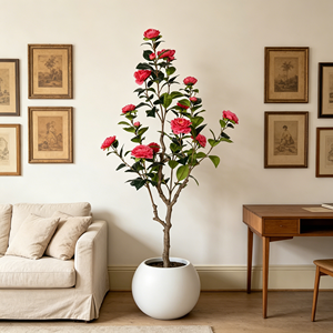 Camélia <span class=keywords><strong>en</strong></span> plastique, plante artificielle <span class=keywords><strong>en</strong></span> <span class=keywords><strong>pot</strong></span>, pour la décoration intérieure, le bureau, le jardin, décoration de la maison, plantes artificielles, plantes factices - Product Image 1