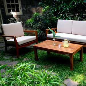 Conjunto de Muebles de Jardín Modernos de Alta Calidad para Exteriores, en Madera de Teca Sólida con Cojines Impermeables - Modelo Moscú, para Apartamentos y Hoteles - Product Image 1