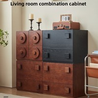 Meuble TV vintage en chêne de style français, combinaison de rangement avec tiroirs, armoire de chevet et d'appoint pour canapé avec portes coulissantes