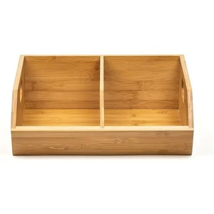Bamboo Storage Box Two Compartment Desktop Organizer With Handle <b>Spice</b> <b>Jar</b> - Product Image 2