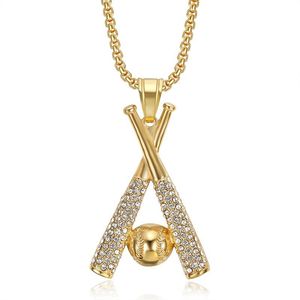Collar con colgante de bate de béisbol estilo hip hop de Yunnique, chapado en oro, acero inoxidable, con incrustaciones de circonitas, cadena, regalo de joyería para hombres y mujeres - Product Image 5