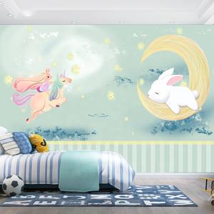 วอลเปเปอร์ผ้าแคนวาสกันน้ำลาย<span class=keywords><strong>กระต่าย</strong></span>ยูนิคอร์นพระจันทร์อุ่นๆ สไตล์โมเดิร์นรักษ์โลก สำหรับห้องเด็ก ห้องนั่งเล่น ห้องนอน ติดตั้งง่าย - Product Image 1