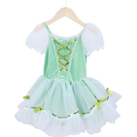 Robe de ballet en velours vert menthe avec bordure de paillettes, tenue de danse lyrique pour petite fille, costume de danse de scène avec strass