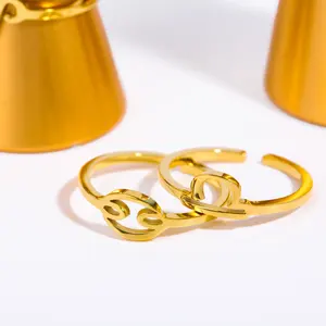 Anillo con símbolo de acero inoxidable de oro de 18K para mujer, 12 anillos con signo del zodiaco, sortija de astrología ajustable, con <span class=keywords><strong>personalidad</strong></span>, venta al por mayor - Product Image 2