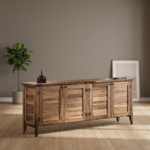 Console moderne en bois massif avec portes à lattes, meuble de rangement, meuble TV pour salon, buffet d'appoint pour appartement et hôtel - Product Image 3