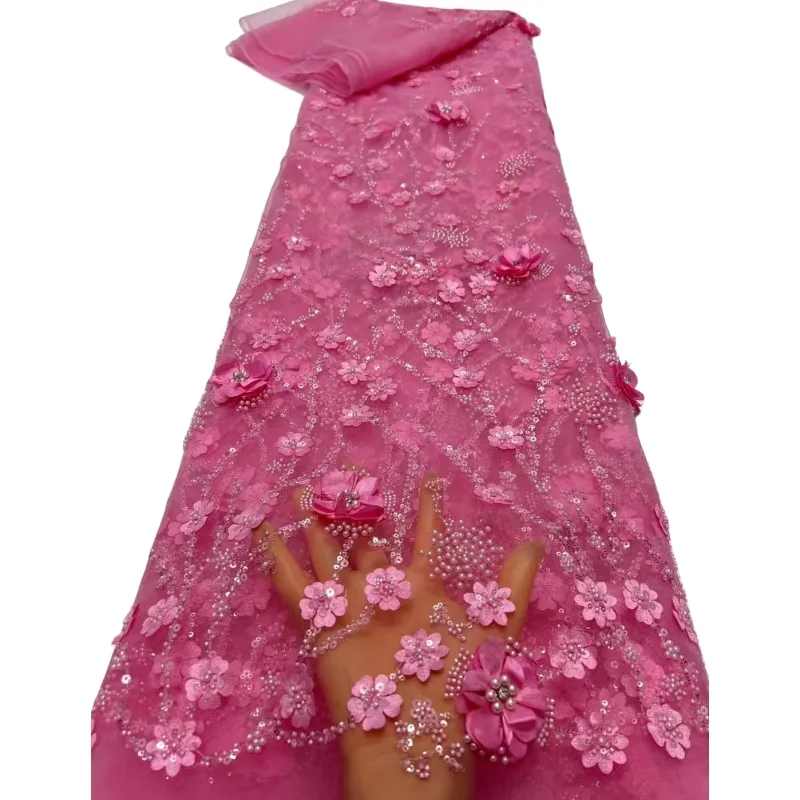 Nouveau tissu de dentelle perlée de luxe prix de gros paillettes de mariée broderie 3D dentelle français tulle dentelle tissu pour mariage