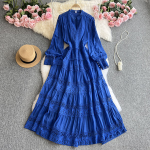 Nouvelle Tunique Vintage Midi Décontractée pour <span class=keywords><strong>Femme</strong></span> à Manches Lanternes Coupe Empire Patchwork <span class=keywords><strong>Robe</strong></span> en Dentelle Creuse <span class=keywords><strong>Noire</strong></span> <span class=keywords><strong>et</strong></span> <span class=keywords><strong>Blanche</strong></span> - Product Image 1