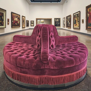 <span class=keywords><strong>Ottocento</strong></span> rosso velluto pulsante Tufted grande divano centrale con frange nappa rotonda conversazione divano circolare per Hotel - Product Image 3