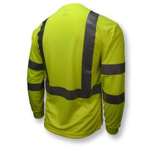 Quick Dry 100% Polyester Safety Neon Green Long Sleeve T Shirts <b>Reflective</b> Stripes Tees <b>Tops</b> - Product Image 2