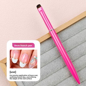 Pinceau à ongles en nylon à manche métallique, poils carrés ondulés, stylo pour gel français, idéal pour la décoration des ongles en salon - Product Image 3